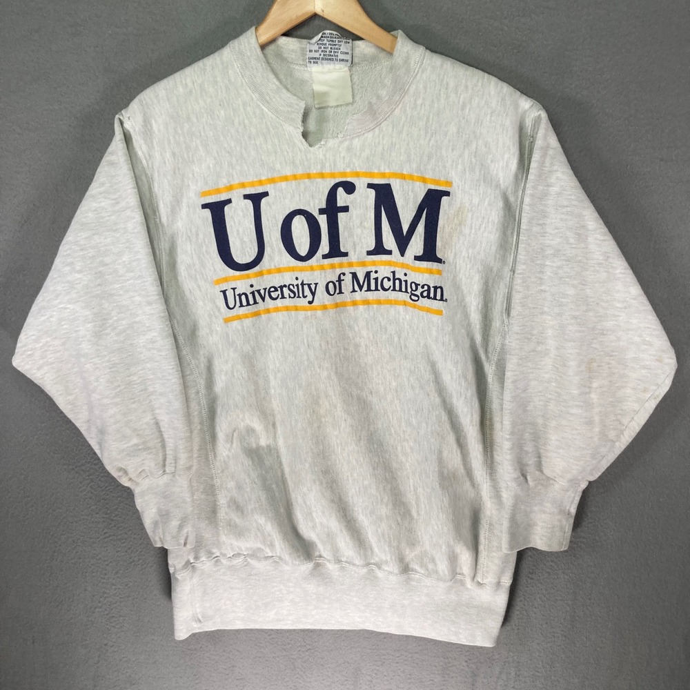 Vintage Rebel University‎ of Michigan UofM Crewneck Sweatshirt Mens Large Gray